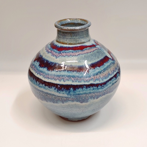 Click to view detail for #221151 Vase Short Blue, Red, White $24